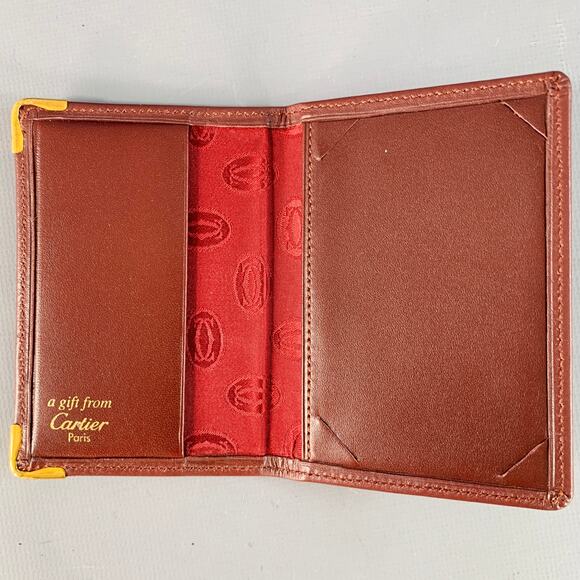 CARTIER Burgundy Gold Leather Bifold Card Case - Picture 3 of 3
